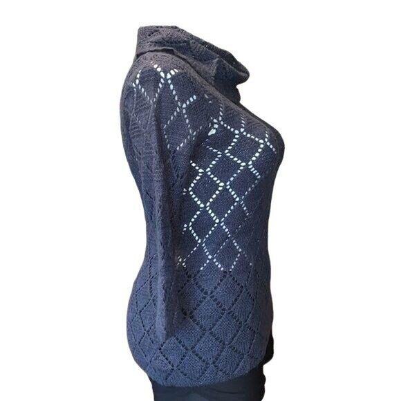 Old Navy Womens Sweater Cowl Neck Open Loose Knit Crochet Pullover Gray Large - Picture 5 of 6